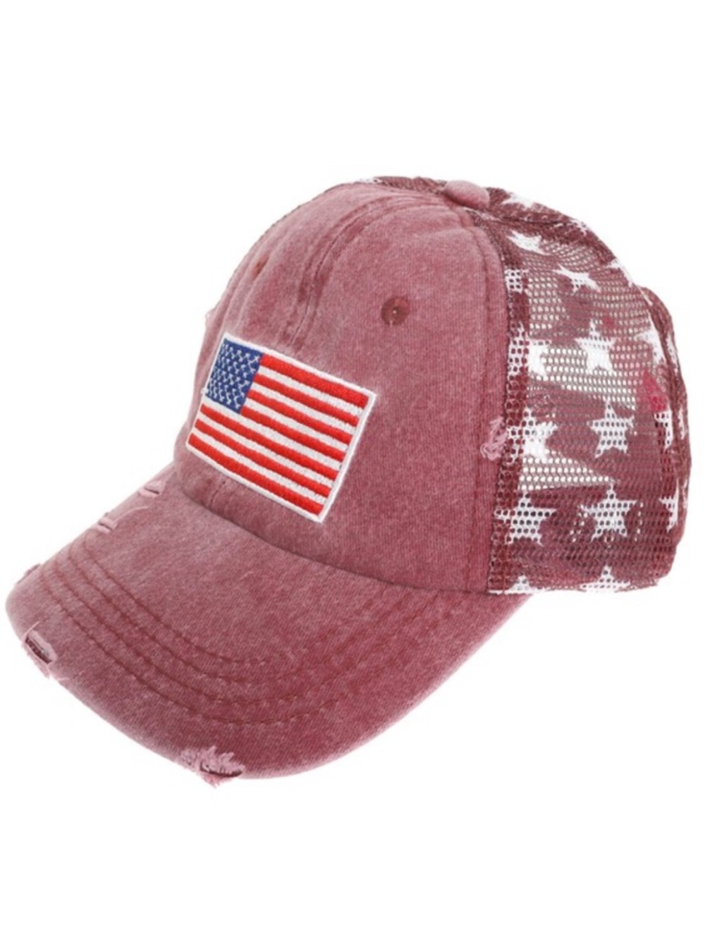 2035. USA flag embroidered mesh back baseball cap
